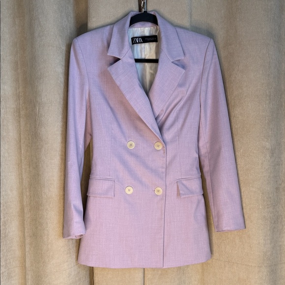 Zara Women's Light Purple Double-Breasted Blazer - Picture 1 of 6